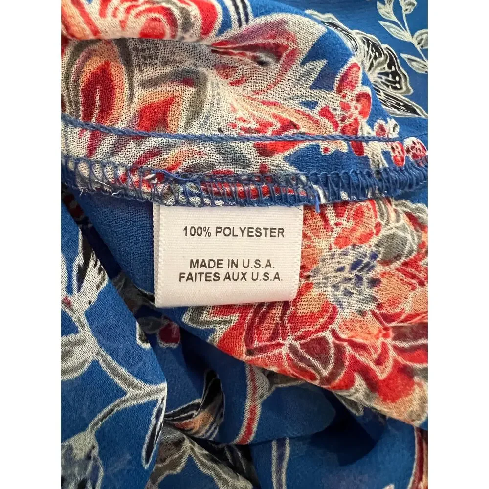 Misa LA Dominque Chiffon Smocked Tiered Mini Dress Blue Floral Print M